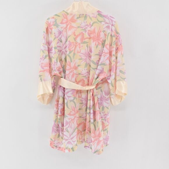Vtg VICTORIAS SECRET Robe Womens Size OS Gold Label Cream Floral Satin Deadstock - Picture 8 of 13